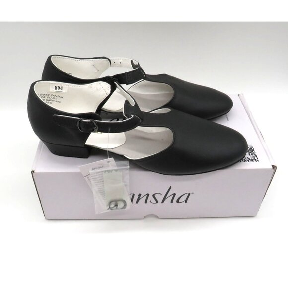 Sansha Womens Black T-Strap Leather Dance Shoes 1" Heel Size 8M NEW - Picture 1 of 9